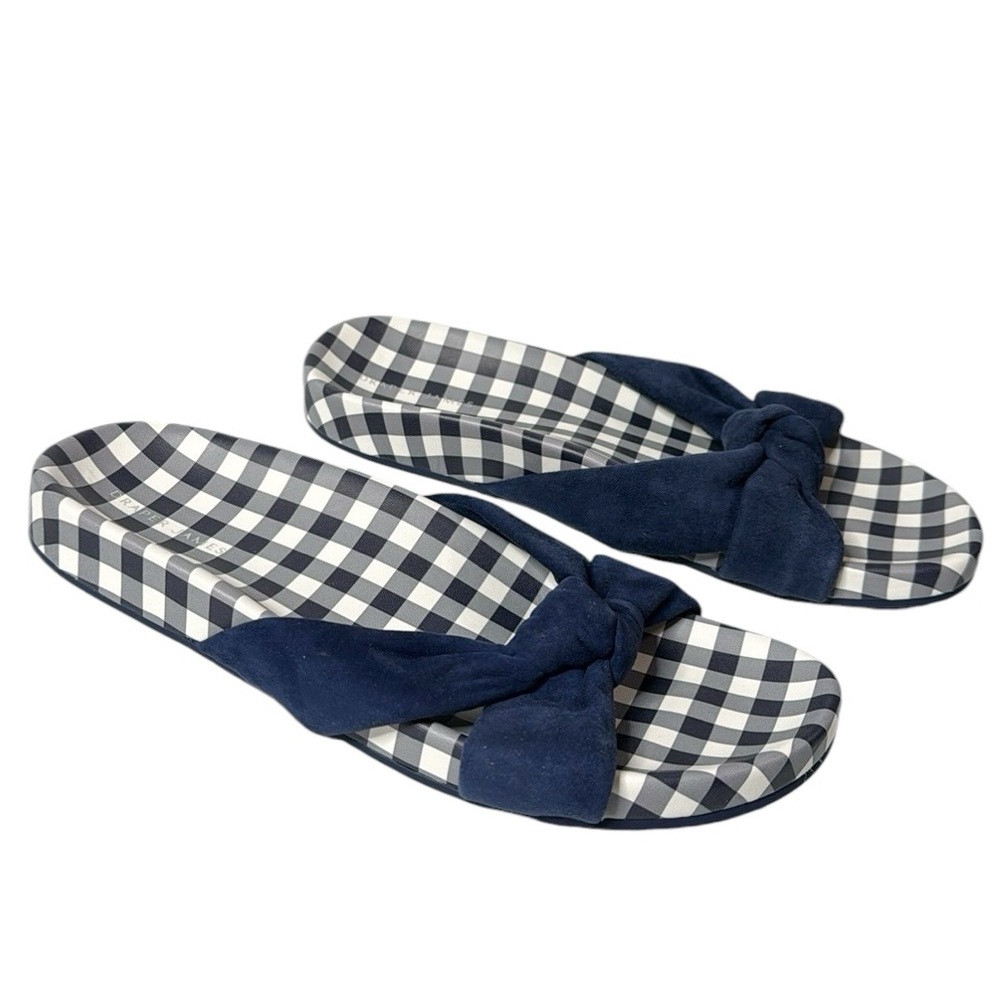 Draper James Stella navy suede knot checkered footbed slippers size 10